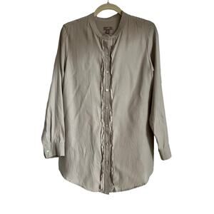 J. Jill Silk Beige/Gray Ruffle Button down Blouse (size MP)